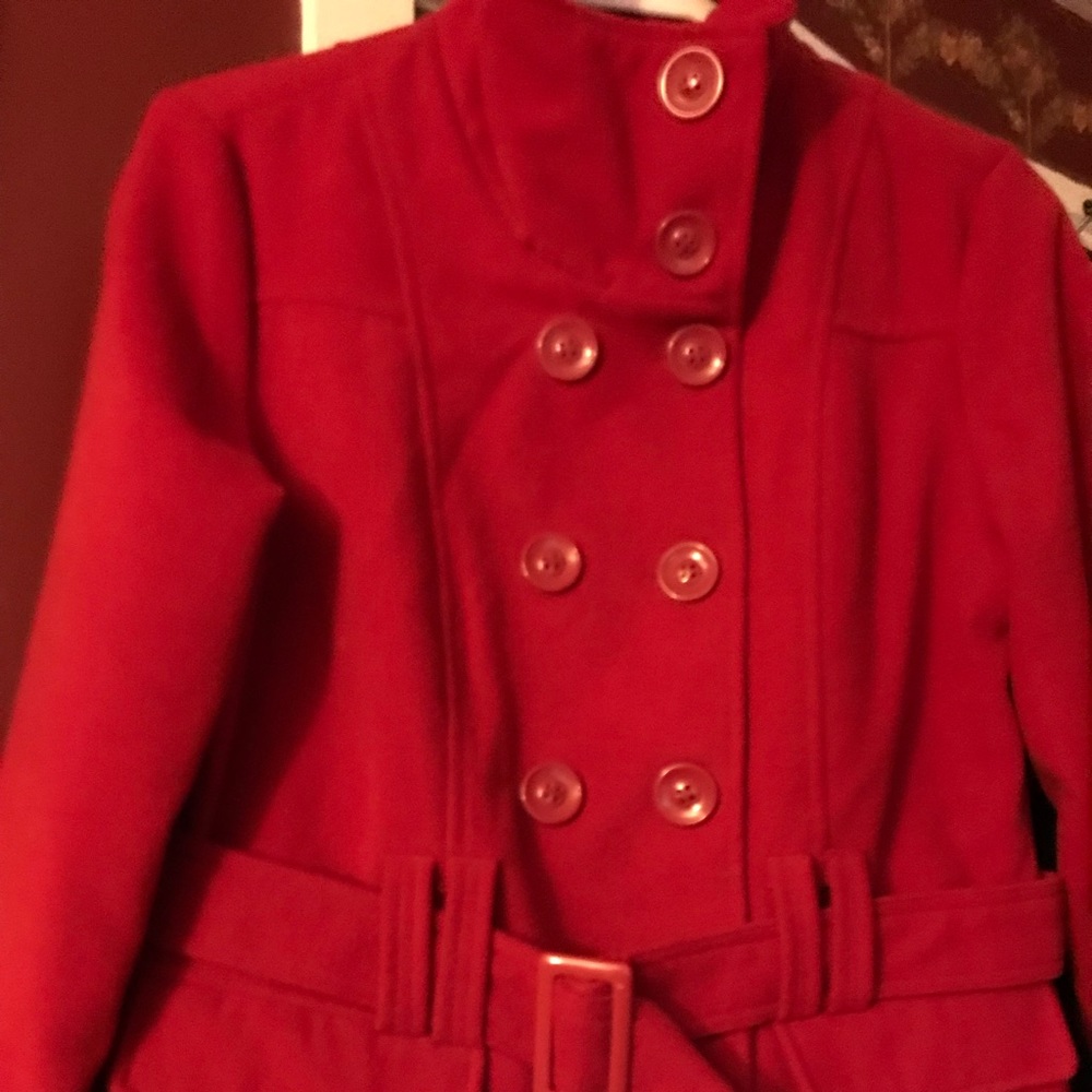 Military-style Red Double-breasted coat.